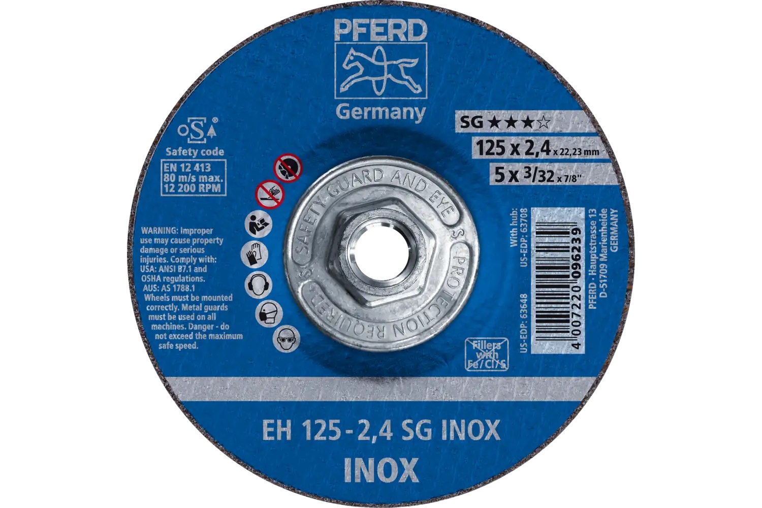 Picture of Pferd Cut-Off Wheel, 5" X 3/32 X 5/8-11, Sg Inox, T27, Aluminum Oxide